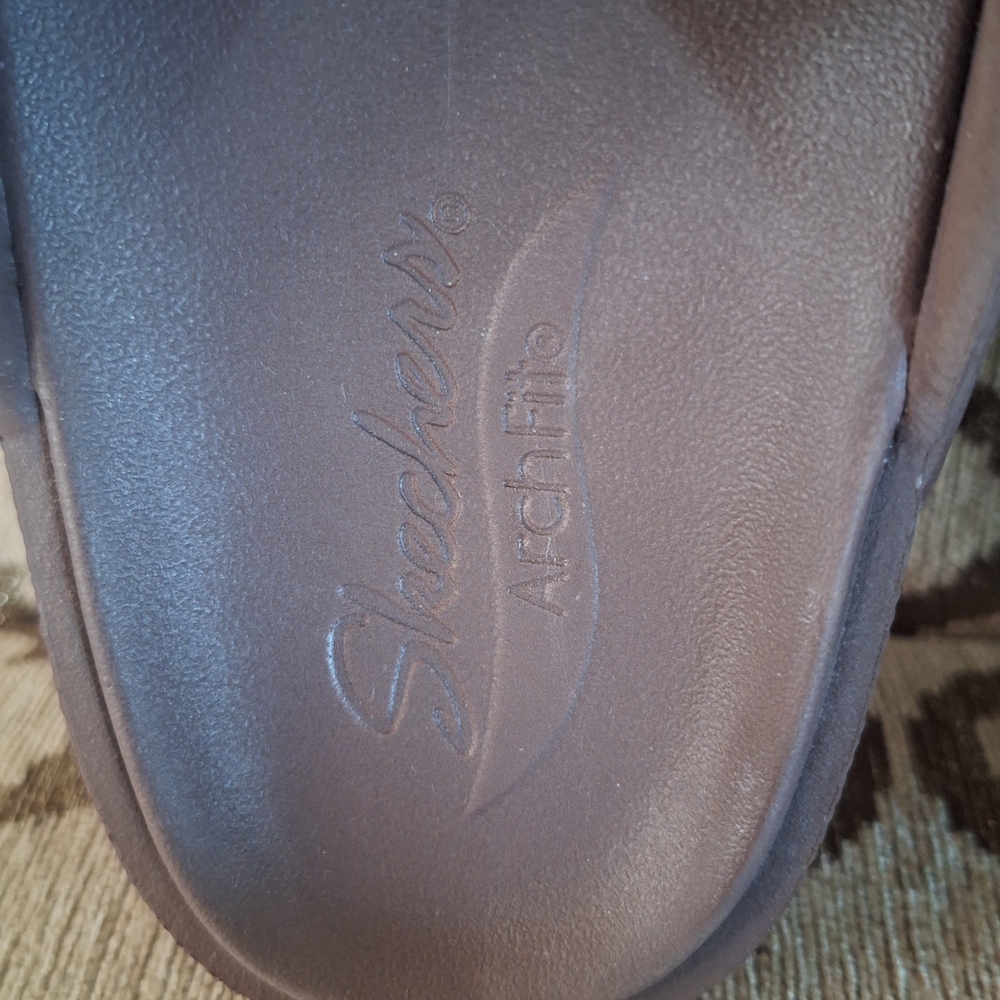 Skechers Brown Plum Slide Sandals with Gold Buckles Arch Fit Cali Breeze Size 8 - Picture 9 of 9